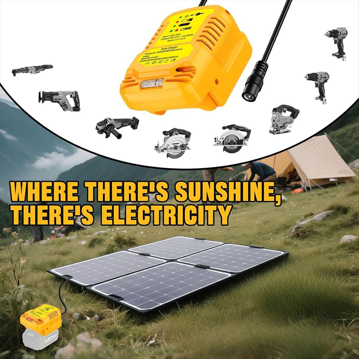 Usb Charger Dynamo - Adattatore Caricabatterie Solare per Batterie Dewalt